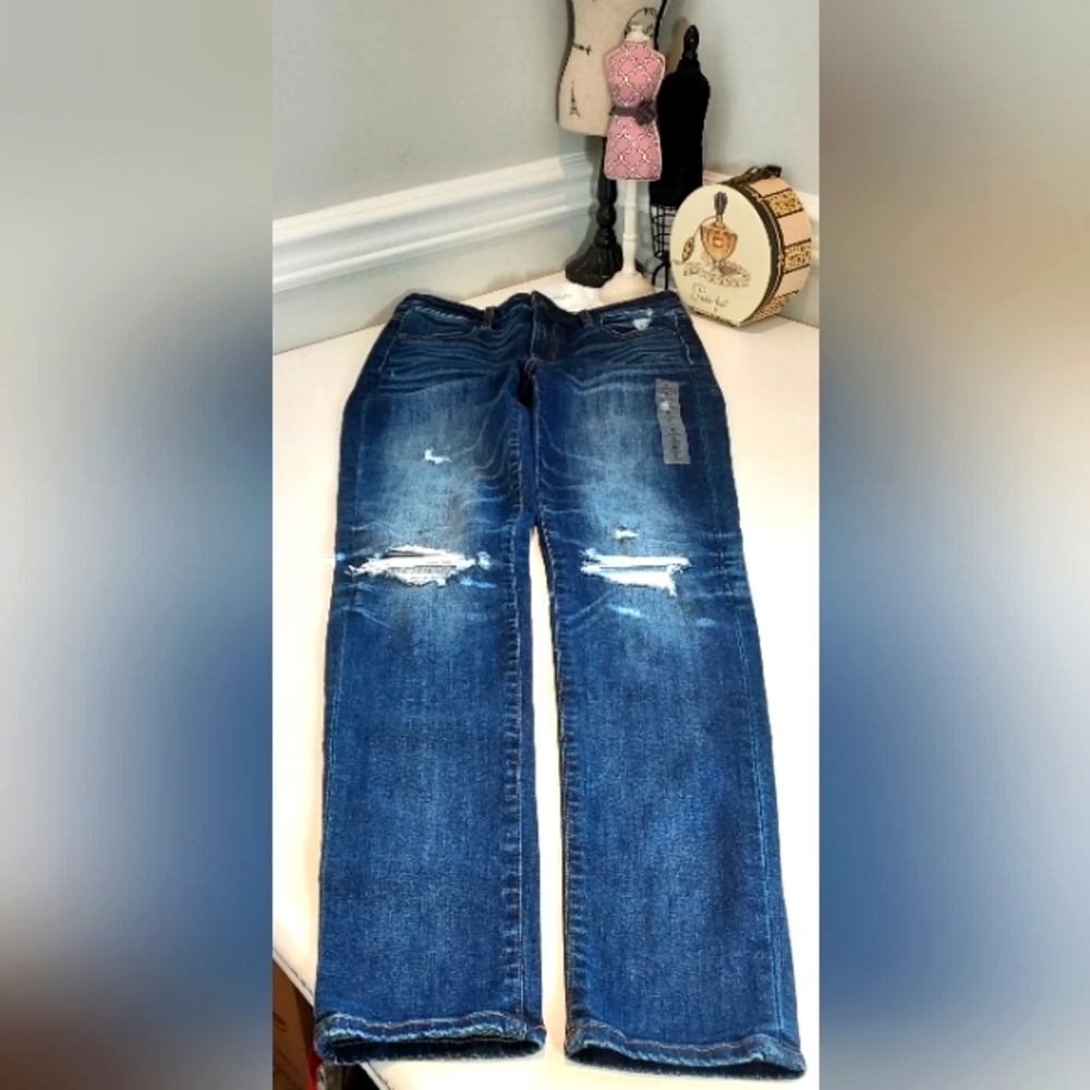 American Eagle Dark Wash Distressed Highest Rise Jegging X-Long NWT
